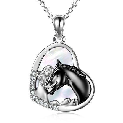 Sterling Silver Heart Pendant Necklace Embracing Horse Design - ShoreCo.Shop