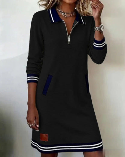 Casual Sports Dress Fashion Lapel Zipper Pockets Long Sleeve Dresses For Women Clothing    Home Decor Supply | Online Retail | ShoreShopper.com