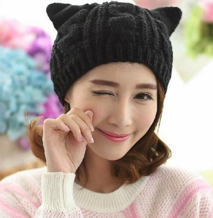 Hand Made 3D Cute Knitted Cat Ear Beanie For Winter - ShoreCo.Shop