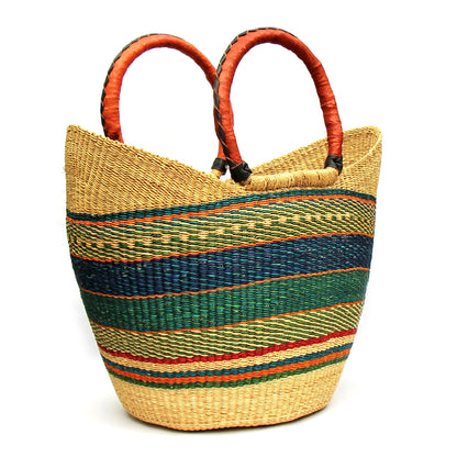 Bolga Tote, Mixed Colors with Leather Handle - 18-inch    Home Decor Supply | Online Retail | ShoreShopper.com