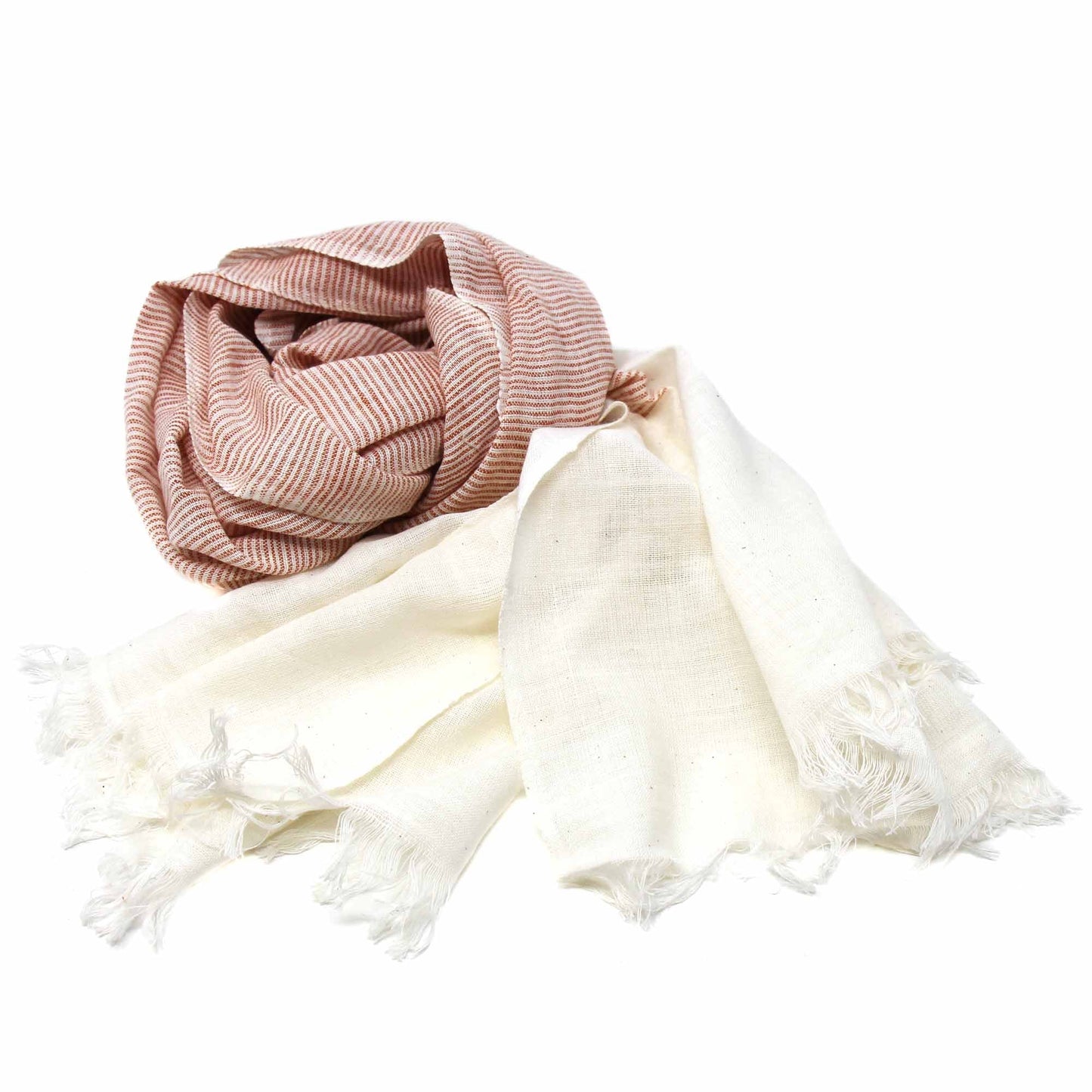 Hand-dyed Cotton Scarf, Rust & Cream with Fringe    Home Decor Supply | Online Retail | ShoreShopper.com