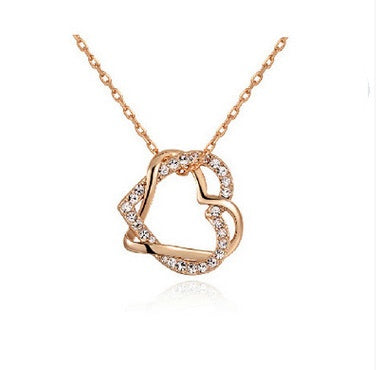 Yiwu Fashion Jewelry Factory Jewelry Customized Double Diamond Heart Necklace Earring Set - ShoreCo.Shop
