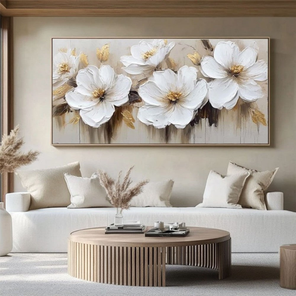 Abstract Flower Oil Painting On Canvas Large Wall Art Minimalist Floral Art Handmade Painting White Modern Home Decor For Living Room    Home Decor Supply | Online Retail | ShoreShopper.com