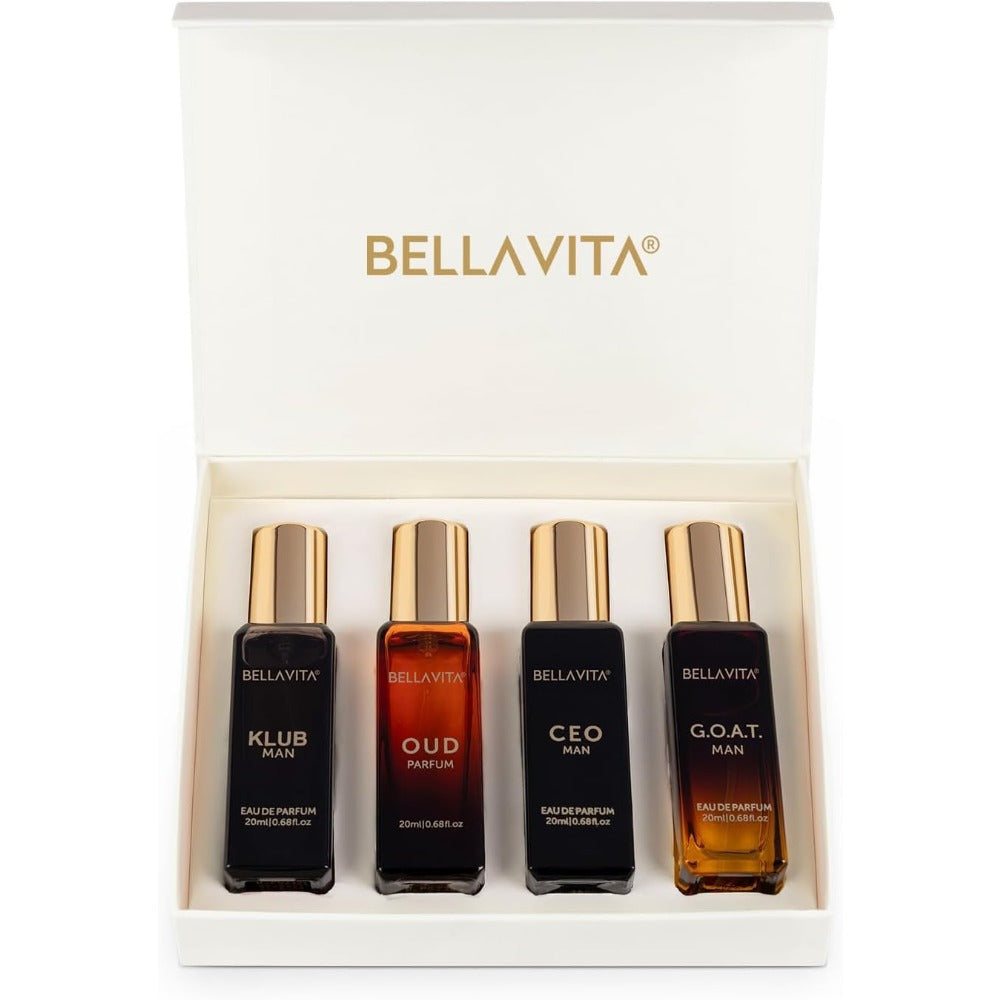 Bella Vita Luxury Long Lasting Perfume Gift Set for Man | 4x0.68oz | Gifts for Men | Woody, Citrusy, Oud, Premium Fragrance Scent | KLUB, OUD, CEO, G.O.A.T    Home Decor Supply | Online Retail | ShoreShopper.com