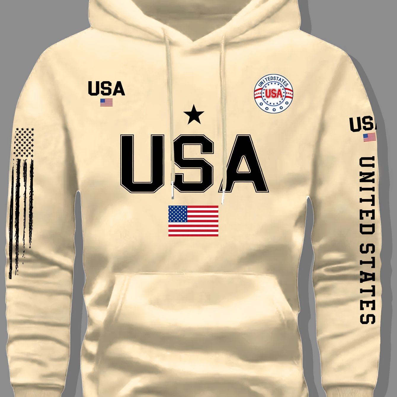 USA Flag Pattern Printed Hoodies, Men's Sweatshirts, United States Letter Printed Casual Knitted Fabric Pullovers for Both Men and Women, Student Couple Outfits, Fashionable Sweatshirts, Autumn and Winter Men's and Women's Sw    Home Decor Supply | Online Retail | ShoreShopper.com