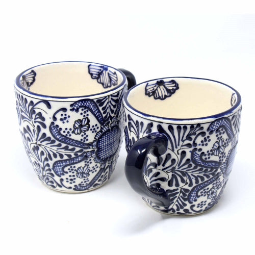Rounded Mugs - Blue Flowers Pattern, Set of Two - Encantada    Home Decor Supply | Online Retail | ShoreShopper.com