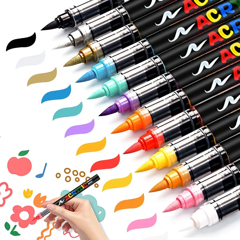 12/24/36/48/60/72Color Acrylic Paint Marker, Brush Head Can Be Used for Rock Metal Glass Wood Canvas Ceramic Plastic Art And DIY Hand-painting, Back to School Season Halloween Christmas Birthday Gifts - ShoreCo.Shop