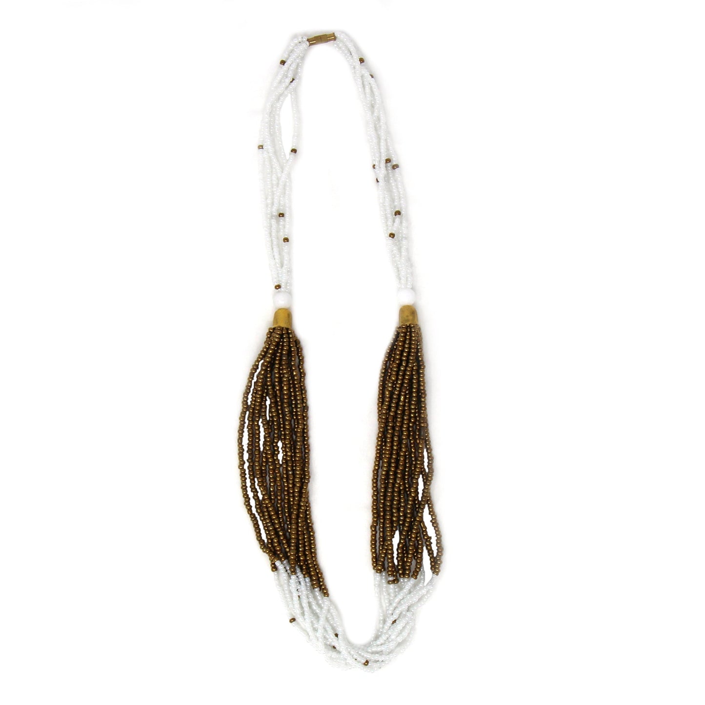 Multistrand Maasai Bead Necklace, White and Gold    Home Decor Supply | Online Retail | ShoreShopper.com