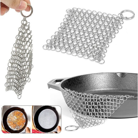Silver Stainless Steel Cast Iron Cleaner Chainmail Scrubber Home Cookware Clean For Skillets Grill Pans    Home Decor Supply | Online Retail | ShoreShopper.com