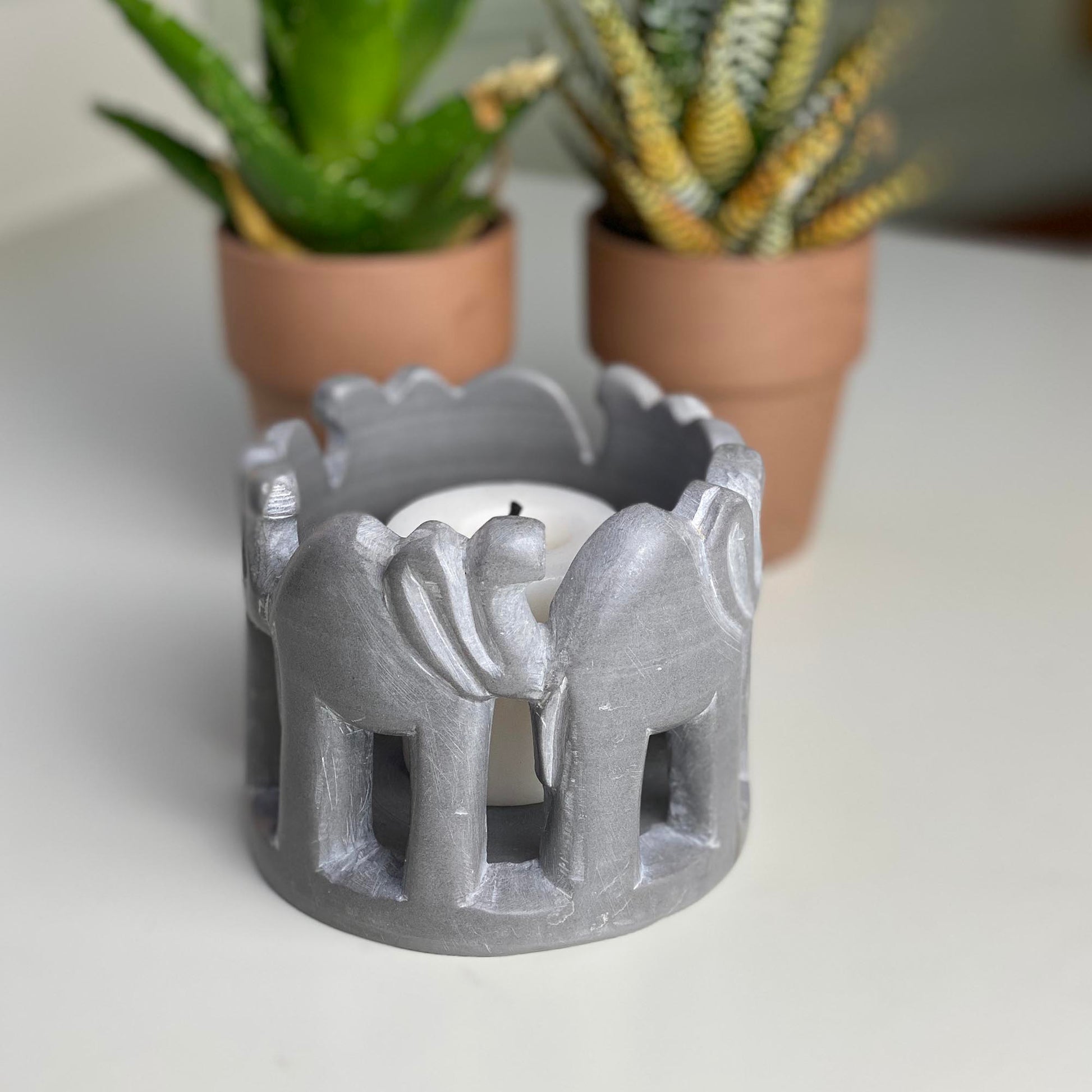 Circle of Elephants Soapstone Sculpture, 3 to 3.5-inch - Dark Stone    Home Decor Supply | Online Retail | ShoreShopper.com