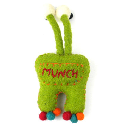 Hand Felted Green Tooth Monster with Bug Eyes - Global Groove    Home Decor Supply | Online Retail | ShoreShopper.com