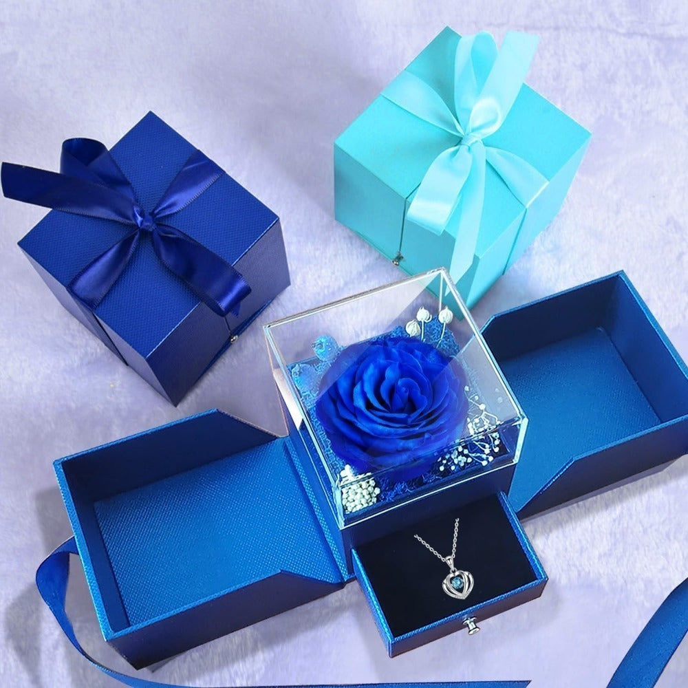 Preserved Real Rose | Perfect Eternal Flowers Rose Gifts with Necklace for Mom, Girlfriend for Mother'S Day, Valentine's, Anniversary, Thanksgiving, or Christmas | Blue Color, Metal Material    Home Decor Supply | Online Retail | ShoreShopper.com