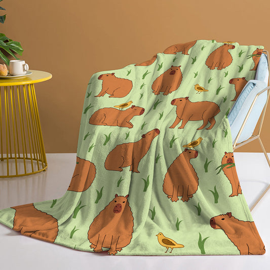 1 Pce Of Flannel Bird And Capybara Combined Pattern Soft And Fluffy Multifunctional Outdoor Beach Camping Living Room Sofa Office Nap Printed Blanket    Home Decor Supply | Online Retail | ShoreShopper.com