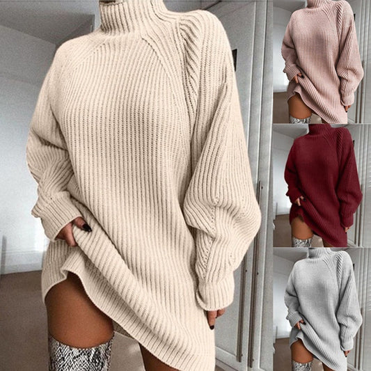 Women’s Solid Turtleneck Sweater Dress - Warm Long Sleeve Winter Knit - ShoreCo.Shop