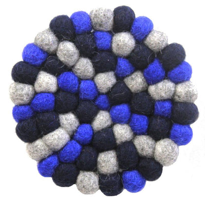 Hand Crafted Felt Ball Coasters from Nepal: 4-pack, Chakra Dark Blues - Global Groove (T)    Home Decor Supply | Online Retail | ShoreShopper.com