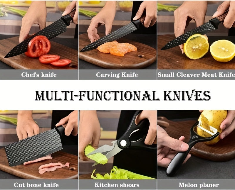 Professional 6pcs Kitchen Knife Set - Chef's Knife, Slicing Knife, Scraper, and Scissors - High Carbon Stainless Steel with Ultra-Sharp Blades, Non-Stick Ergonomic Wooden Handles - Ideal for Home, Travel, and Gift Box Set    Home Decor Supply | Online Retail | ShoreShopper.com