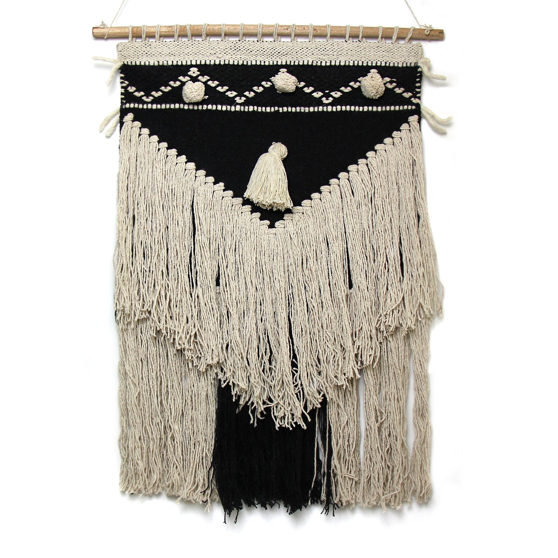 Handwoven Boho Wall Hanging, Charcoal & Cream    Home Decor Supply | Online Retail | ShoreShopper.com