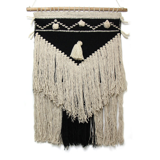 Handwoven Boho Wall Hanging, Charcoal & Cream    Home Decor Supply | Online Retail | ShoreShopper.com