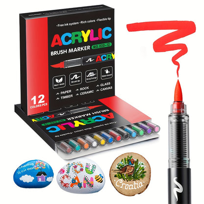 12/24/36/48/60/72Color Acrylic Paint Marker, Brush Head Can Be Used for Rock Metal Glass Wood Canvas Ceramic Plastic Art And DIY Hand-painting, Back to School Season Halloween Christmas Birthday Gifts - ShoreCo.Shop