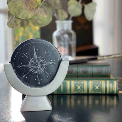 Compass Soapstone Sculpture, Dark Gray Stone    Home Decor Supply | Online Retail | ShoreShopper.com