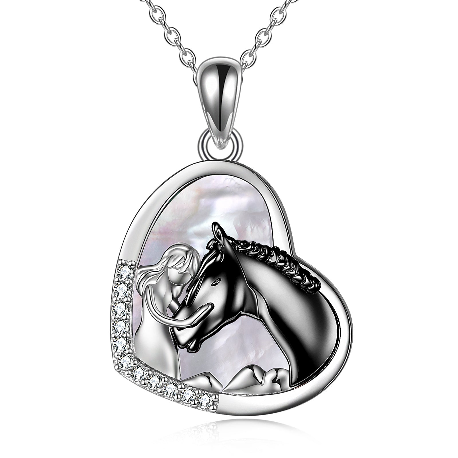Sterling Silver Heart Pendant Necklace Embracing Horse Design - ShoreCo.Shop