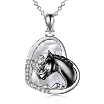 Sterling Silver Heart Pendant Necklace Embracing Horse Design - ShoreCo.Shop
