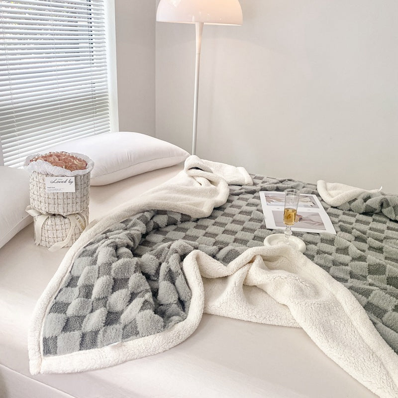 Autumn And Winter Lamb Plush Blanket Quilt Set Checkerboard    Home Decor Supply | Online Retail | ShoreShopper.com