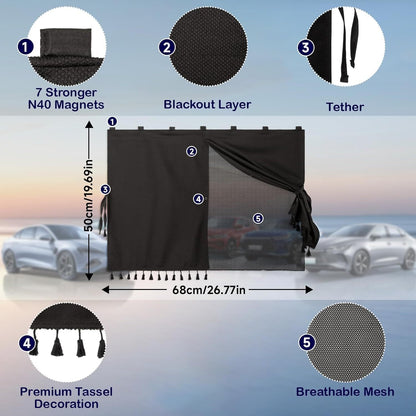 [Magnetic Car Window Shades] 2-Layer Magnetic Car Window Shades - Mesh & Blackout Fabric, Tassel Design for Side/Back Windows - Block UV Rays Privacy Curtain    Home Decor Supply | Online Retail | ShoreShopper.com