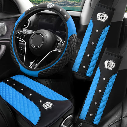 PU Leather Car Steering Wheel Cover Set, Carbon Fiber Pattern, Shoulder Pads, Leather Armrest, 4 pcs, for Comfortable Driving    Home Decor Supply | Online Retail | ShoreShopper.com