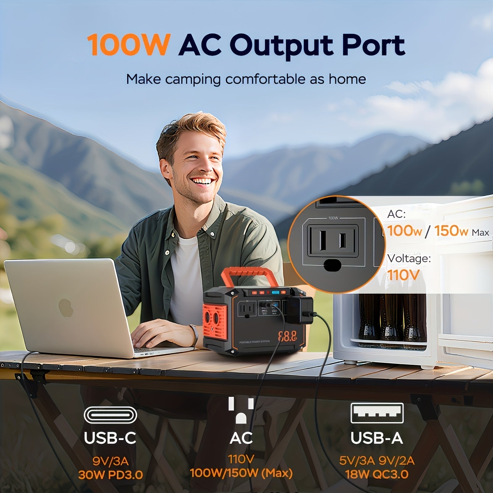 Portable Solar Generator Power Station with 30W Solar Panel & Backup Suitable for Outdoor, RV, Camping, Emergency - 24000mAh USB Portable Bank for CPAP, Laptops, Fans, Lights, for Home Use (Solar Panel Optional)    Home Decor Supply | Online Retail | ShoreShopper.com