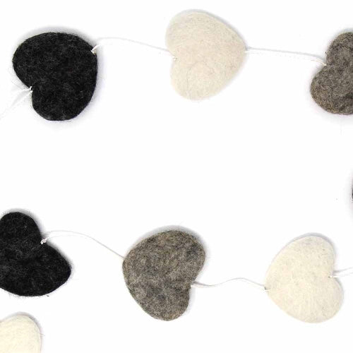 Hand Crafted Felt from Nepal: Hearts Garland, Grey    Home Decor Supply | Online Retail | ShoreShopper.com
