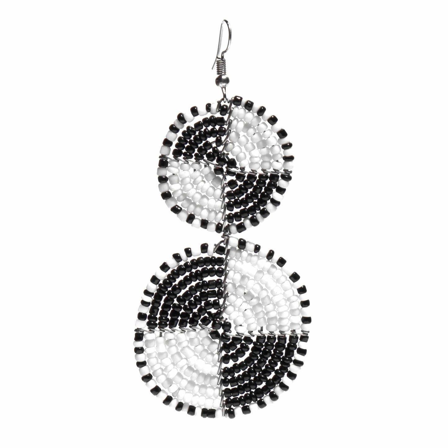 Maasai Bead Double Circle Dangle Earrings, White and Black    Home Decor Supply | Online Retail | ShoreShopper.com