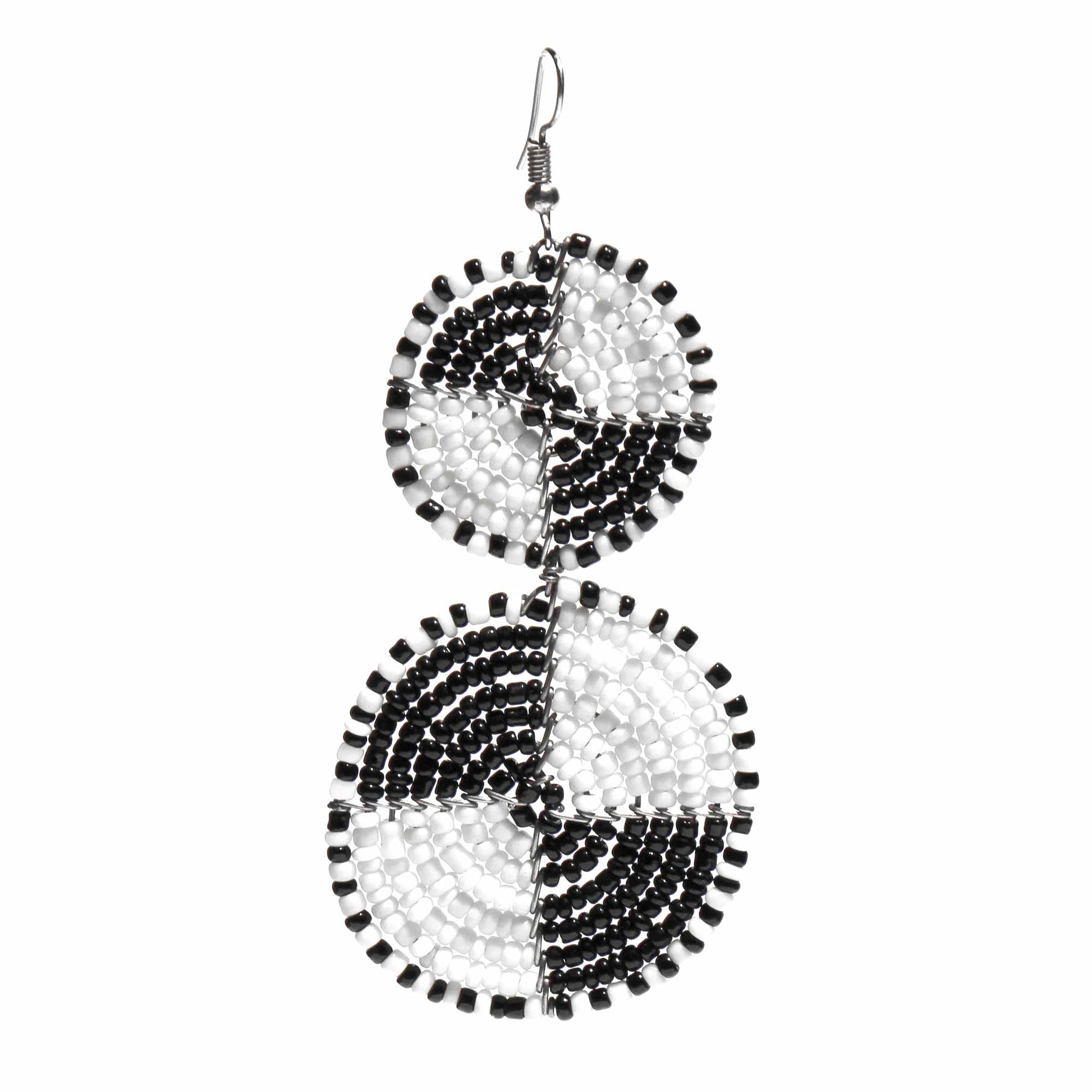 Maasai Bead Double Circle Dangle Earrings, White and Black    Home Decor Supply | Online Retail | ShoreShopper.com