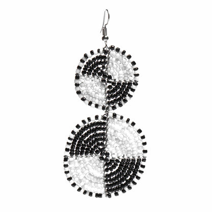 Maasai Bead Double Circle Dangle Earrings, White and Black    Home Decor Supply | Online Retail | ShoreShopper.com