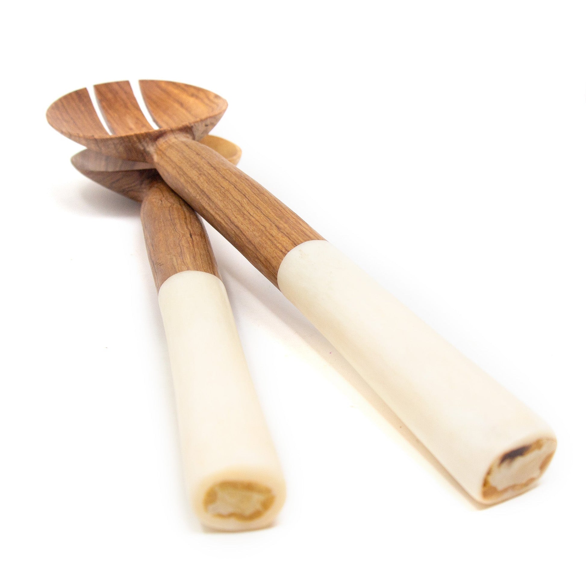 Olive Wood Salad Servers with White Bone    Home Decor Supply | Online Retail | ShoreShopper.com