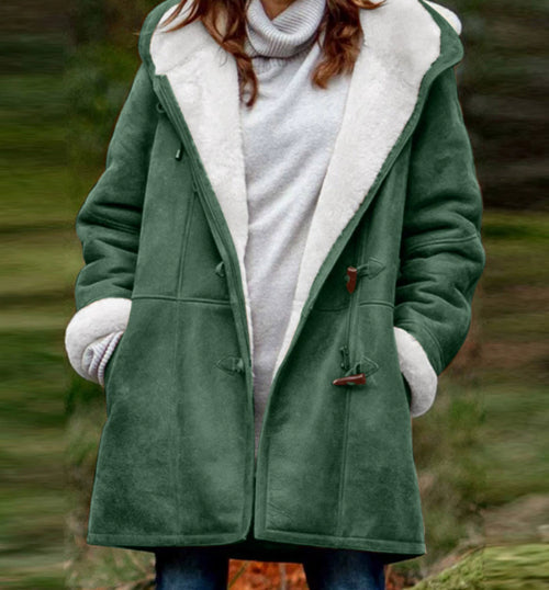 Winter Vintage Button Jackets Women's Warm Fleece Hooded Coat Casual Mid-Length Trench Top Outwear Clothing    Home Decor Supply | Online Retail | ShoreShopper.com