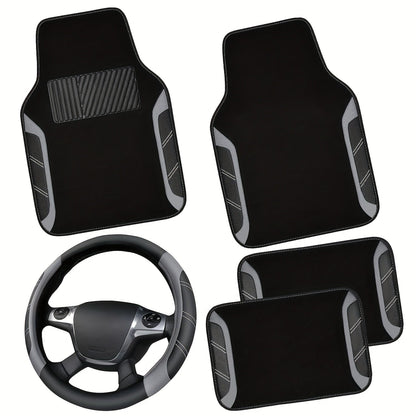 Steering Wheel Cover And Waterproof Car Floor Mats, Microfiber Universal Car Combo Fit for 95% Sedan, SUV, Cars, 14.5-15inch Sporty Anti-Slip Safety Comfortable Design    Home Decor Supply | Online Retail | ShoreShopper.com