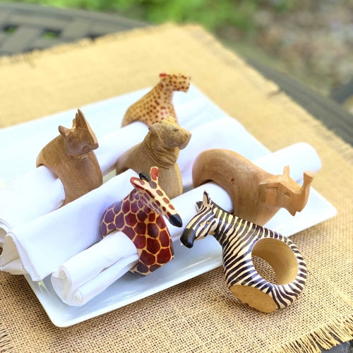 Set of Six Mahogany Wood Animal Napkin Rings - Jedando Handicrafts    Home Decor Supply | Online Retail | ShoreShopper.com