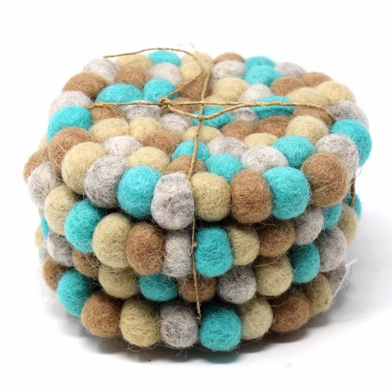 Hand Crafted Felt Ball Coasters from Nepal: 4-pack, Sky - Global Groove (T)    Home Decor Supply | Online Retail | ShoreShopper.com