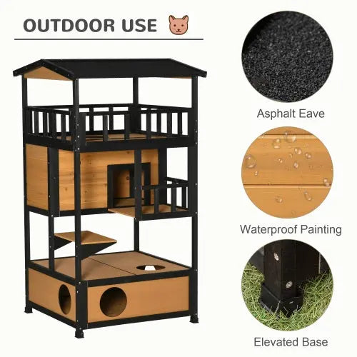 Wooden Outdoor Cat House, Wild Cat Shelter Kitten Tree - ShoreCo.Shop