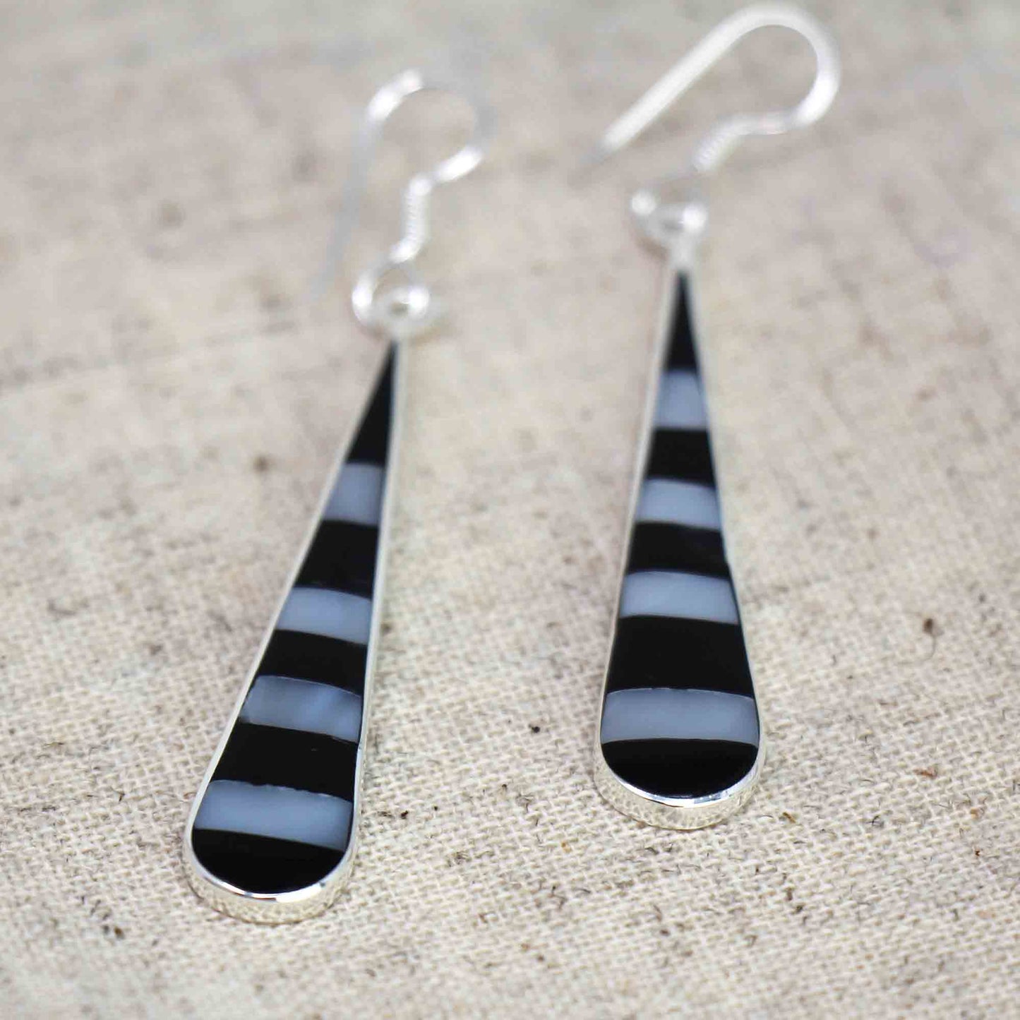 Taxco Silver Black Onyz & Abalone Zebra Long Teardrop Earrings    Home Decor Supply | Online Retail | ShoreShopper.com