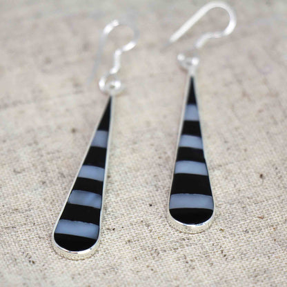 Taxco Silver Black Onyz & Abalone Zebra Long Teardrop Earrings    Home Decor Supply | Online Retail | ShoreShopper.com