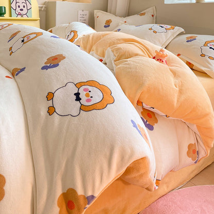 Winter Thickening Milk Fiber Bed Four-piece Coral Velvet Quilt Cover Flange Double-sided Bed Sheet Three-piece Bedding    Home Decor Supply | Online Retail | ShoreShopper.com