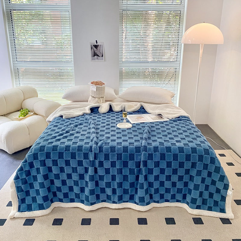 Autumn And Winter Lamb Plush Blanket Quilt Set Checkerboard    Home Decor Supply | Online Retail | ShoreShopper.com