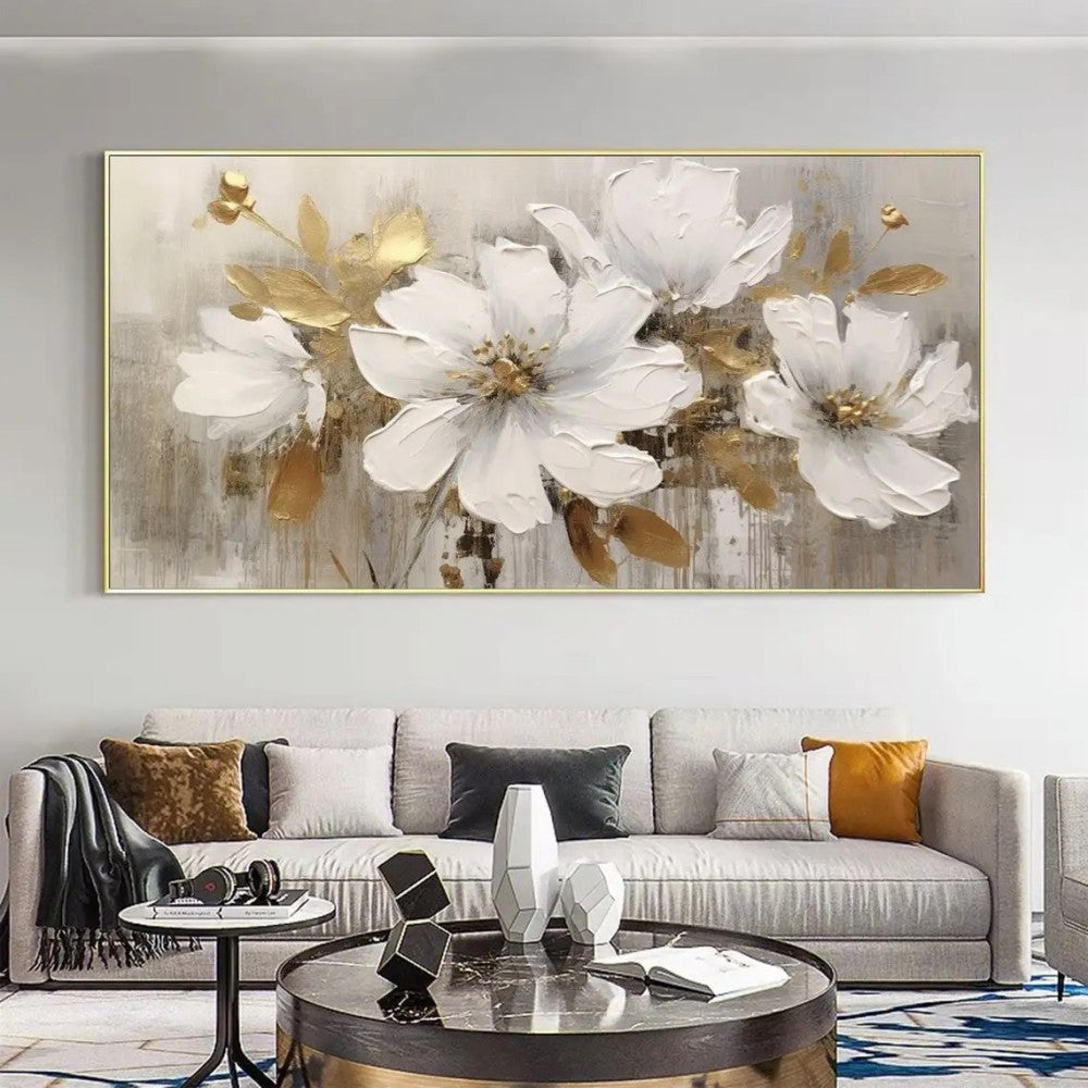 Abstract Flower Oil Painting On Canvas Large Wall Art Minimalist Floral Art Handmade Painting White Modern Home Decor For Living Room    Home Decor Supply | Online Retail | ShoreShopper.com