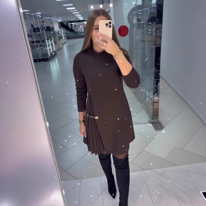 Patchwork Pleated Long-sleeved Dress Fashion Split Dresses Elegant Commuter Women's Clothing    Home Decor Supply | Online Retail | ShoreShopper.com