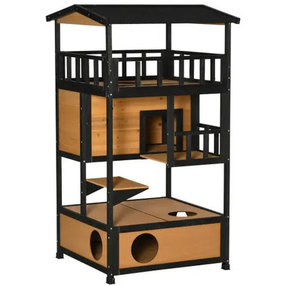 Wooden Outdoor Cat House, Wild Cat Shelter Kitten Tree - ShoreCo.Shop