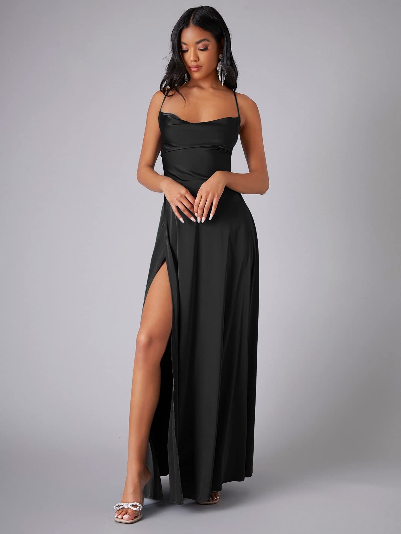 Summer Sexy Slimming Backless Strap Long Split Dress Women's Fashion High Waist Belted Gown V-neck    Home Decor Supply | Online Retail | ShoreShopper.com