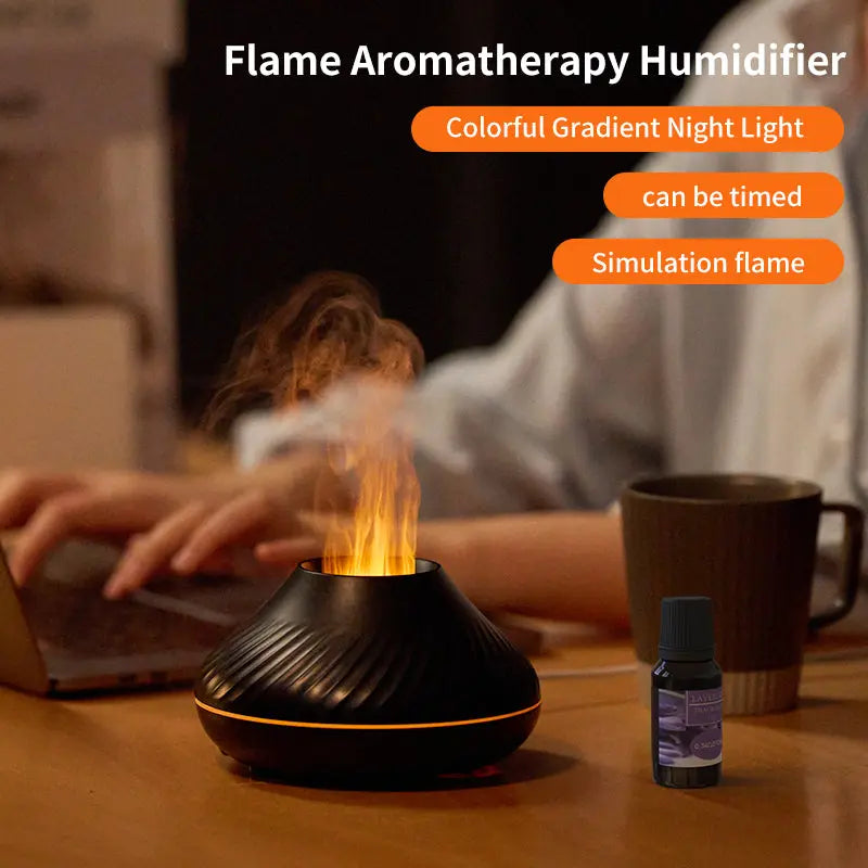 RGB Flame Aroma Diffuser & Volcanic Humidifier - 130ml Essential Oil Mist Maker - ShoreCo.Shop