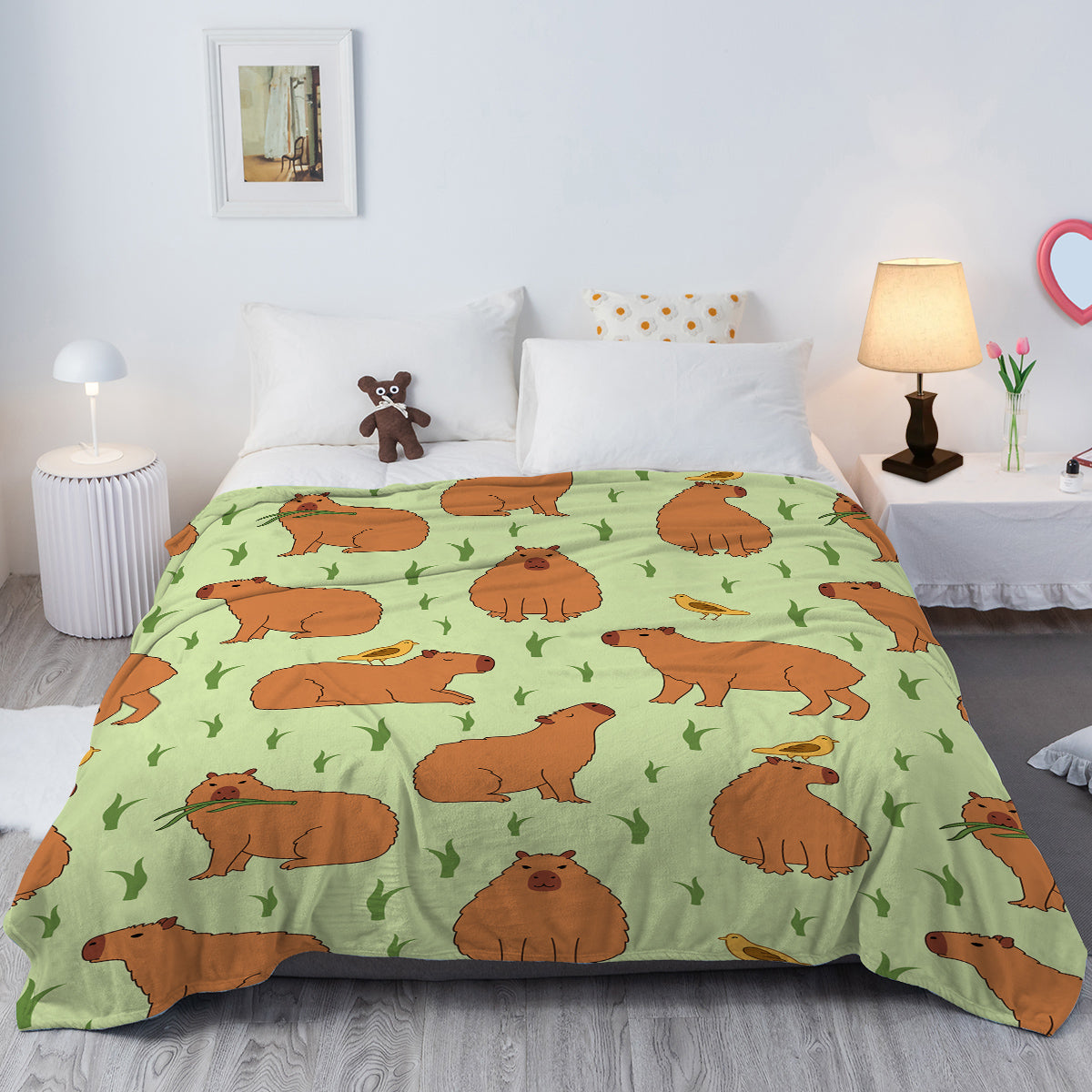1 Pce Of Flannel Bird And Capybara Combined Pattern Soft And Fluffy Multifunctional Outdoor Beach Camping Living Room Sofa Office Nap Printed Blanket    Home Decor Supply | Online Retail | ShoreShopper.com
